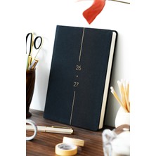 Matt Notebook 2026-2027 A5 Keten Akademik Ajanda 15X21 cm - 17 Aylık Siyah