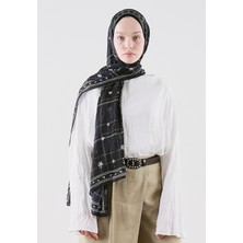 Fresh Scarfs Summer Blossoms Desen Rami Viskon Şal Siyah