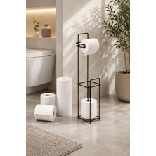 Suntel Siyah Metal Ayaklı Tuvalet Kağıtlığı ve Yedek Rulo Standı | Modern Wc Kağıtlık