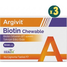 Argivit Biotin Chewable B7 Vitamini Içeren Takviye Edici Gıda 60 Çiğneme Tableti 3 Adet