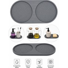 BURADABULDUN Silikon Yağdanlık Altlığı ve Sabunluk Altlığı 24X12 cm Gri - Mutfak Banyo Tezgah Üstü Düzenleyici