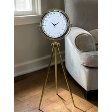 Nikaa Shop 24 Saat Göstergeli Özel Tasarım Gold Tripod Ayaklı Duvar Saati