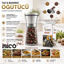 BURADABULDUN Seramik Öğütücülü 5 Kademe Ayarlı Tuz ve Karabiber El Değirmeni - 180 ml Şeffaf Cam Hazne 13 cm