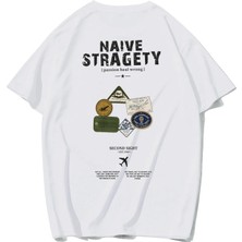 Brz Collection Unisex Oversize Naive Stragety T-Shirt (Beyaz)