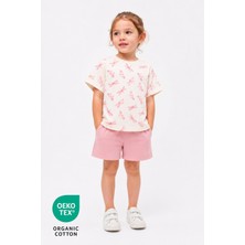 Luppinos %100 Pamuk Kelebek Baskılı Bisiklet Yaka Çift Cepli Bebek-Çocuk Tshirt Şort Set
