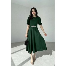 Alfudo Moda Collection Karpuz Kollu Midi Boy Elbise