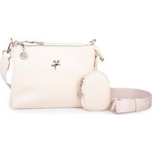 Nas Bag Mini Kadın 3 Gözlü Cüzdanlı Günlük  Çapraz Çanta Krem Victoria