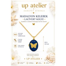 Up Atelier 925 Ayar Gümüş Ithal Zincirli Lacivert Sedefli Gold Kelebek Madalyon Kolye 40-45CM Ayarlanabilir