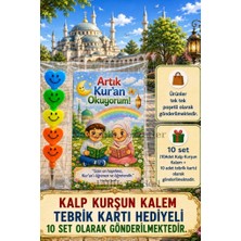 Nostaljik Lezzetler Kur'an Okuyorum Hediyesi 10 Set Kur'an Kursu-Hatim Töreni Hatırası Kalp Kurşun Kalem Tebrik Kartı Hediyeli