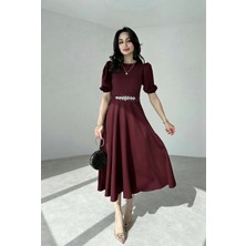 Alfudo Moda Collection Karpuz Kollu Midi Boy Elbise