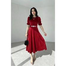 Alfudo Moda Collection Karpuz Kollu Midi Boy Elbise