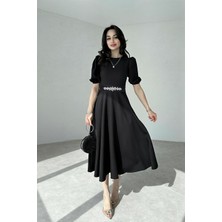 Alfudo Moda Collection Karpuz Kollu Midi Boy Elbise