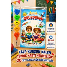 Nostaljik Lezzetler 20 Set Yeni Okumayı Öğrenen Öğrencilere Hediye Artık Okuyorum Yazılı 1. Sınıf Hatırası Kalp Kurşun Kalem Tebrik Kartı Hediyeli