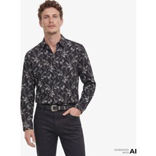 The Kooples Erkek Straıght Fıt Baskılı Siyah Gömlek