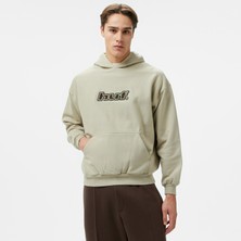 Huf Logo Applique Hooded Fleece Erkek Bej Hoodie