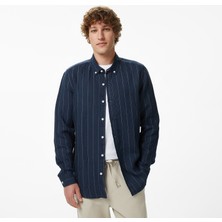 Nautica Erkek Lacivert Regular Fit Çizgili Gömlek