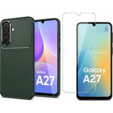 Coolacs Samsung Galaxy A27 Uyumlu Karbon Tasarım Silikon Telefon Kılıfı ve Temperli Cam Ekran Koruyucu