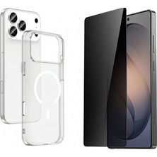 Tekno Grup Iphone 17 Pro Max Kılıf Mika Kamera Korumalı M-Safe Şarj Özellikli Şeffaf Sert Pc London Kapak + Hayalet Ekran Koruyucu