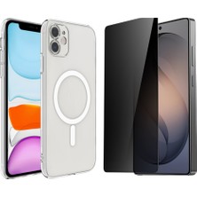 Tekno Grup Iphone 11 Kılıf Mika Kamera Korumalı M-Safe Şarj Özellikli Şeffaf Sert Pc London Kapak + Hayalet Ekran Koruyucu