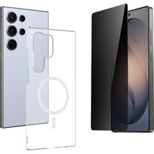 Tekno Grup Galaxy S22 Ultra Kılıf Mika Kamera Korumalı M-Safe Şarj Özellikli Şeffaf Sert Pc London Kapak + Hayalet Ekran Koruyucu