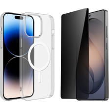 Tekno Grup Iphone 15 Plus Kılıf Mika Kamera Korumalı M-Safe Şarj Özellikli Şeffaf Sert Pc London Kapak + Hayalet Ekran Koruyucu