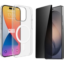 Tekno Grup Iphone 15 Pro Max Kılıf Mika Kamera Korumalı M-Safe Şarj Özellikli Şeffaf Sert Pc London Kapak + Hayalet Ekran Koruyucu