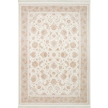Cool Halı Zümrüt Krem Rengi Vintage Desenli Akrilik Viskon Soft Işıltılı Doku Klasik Şıklık Lüks Salon Halısı