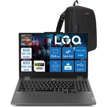 Lenovo Loq Essential 15ARP10 Amd Ryzen 7 170 Aı 80GB Ddr5 256GB SSD  Rtx™ 4050/6GB/65W 15.6" Fhd (1920X1080) IPS 300NITS 100% Srgb, 144Hz Freedos Bilgisayar 83S000DXTRF26+ZETTAÇANTA