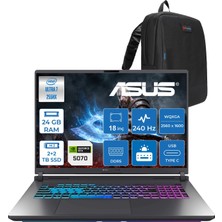 Asus Rog Strix G18 G815LP Intel Core Ultra 7 255HX Aı 24GB Ddr5 2tb Ssd+2tb SSD 8GB/RTX5070 115W 18-" 2.5k (2560 x 1600, Wqxga) 240Hz 3ms SRGB:100% Freedos Gaming Laptop WS9215F06+ZETTAÇANTA