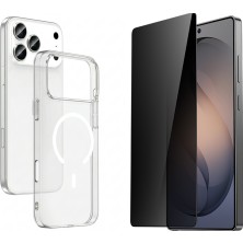 Tekno Grup Iphone 17 Pro Kılıf Mika Kamera Korumalı M-Safe Şarj Özellikli Şeffaf Sert Pc London Kapak + Hayalet Ekran Koruyucu