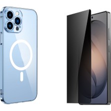 Tekno Grup Iphone 13 Pro Max Kılıf Mika Kamera Korumalı M-Safe Şarj Özellikli Şeffaf Sert Pc London Kapak + Hayalet Ekran Koruyucu
