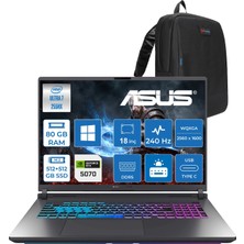 Asus Rog Strix G18 G815LP Intel Core Ultra 7 255HX Aı 80GB Ddr5 512GB+512GB 8GB/RTX5070 115W 18-" 2.5k (2560 x 1600, Wqxga) 240Hz 3ms SRGB:100% WINDOWS11HOME Gaming Laptop WS9215H34+ZETTAÇANTA
