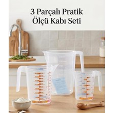 Abnturk Çok Amaçlı 3lü Dereceli Ölçü Kabı Seti 500ML -1000ML-2000ML  Un, Şeker  Sıvı ve Katı Ölçekli Hazne Ergonomik Maşrapa