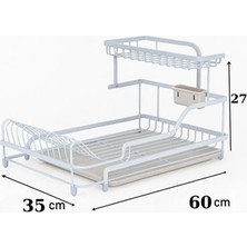 Welcomein 2 Katlı Bulaşık Kurutma Teli Tabak Bardak Çatal-Bıçak Organizeri Su Tahliye Tepsili Bulaşıklık