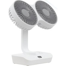Coverzone Çift Başlı Taşınabilir USB Şarjlı Fan, LED Gece Lambası ve 5000MAH Pil ile Uzun Çalışma Süresi, Ayarlanabilir Hız ve 270° Dönebilir Kafalar, Ev, Ofis, Kamp Için Ideal (CZ-01X - Beyaz)