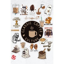 Zipzap Kahve Coffee Temalı Telefon Laptop Bullet Journal Yapışkanlı Folyo Sticker Paketi (20 Adet)