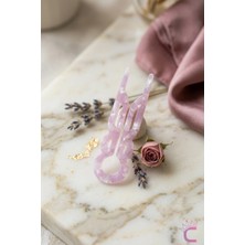 Cinderella Pembe Beyaz Desenli French Pin Asetat Kemik Saç Topuz Tokası 9.2cm - Şık Günlük Kaydırmaz Çubuk Toka