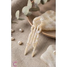 Cinderella Sedefli Beyaz French Pin Asetat Kemik Modern Saç Topuz Tokası 9.2cm - Hediyelik Kaydırmaz Çubuk Toka