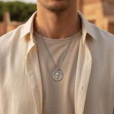 Alooya Roma Parası Sikke Gümüş Kaplama Düz Zincir Kolye