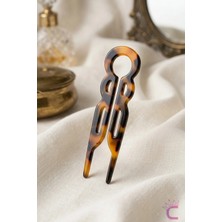 Cinderella Kahverengi Leopar Desenli French Pin Asetat Kemik Modern Topuz Tokası 9.2cm - Kaydırmaz Saç Çubuğu