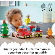 The Vivia Kasabası Hortumlu Itfaiye Aracı ve Itfaiyeci 10473-2 Yaş ve Üzeri Çocuklar Için Itfaiyeci Figürü, Sincap, Balta ve Anahtar Içeren Eğitici Oyuncak Yapım Seti, Hediye Fikri (28 Parça)