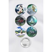 Zipzap Mononoke Hime Princess Mononoke Çanta Süsü Rozet Iğneli Buton Rozet Seti (6 Adet)