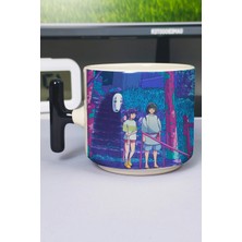 Zipzap Spirited Away Anime Baskılı Seramik Lüks Kupa (1 Adet) T Şeklinde Özel Siyah Kulp Dalga Kulp V2T