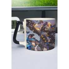 Zipzap Overwatch Baskılı Seramik Lüks Kupa (1 Adet) Özel Siyah Kulp Dalga Kulp V2D