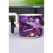 Zipzap Raiden Genshin Impact Baskılı Seramik Lüks Kupa (1 Adet) T Şeklinde Özel Siyah Kulp Dalga Kulp V4T