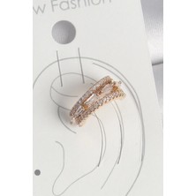 Luord-Store Pirinç Gold Renk Zirkon Taşlı 3'lü Sıralı Model Kadın Kıkırdak Küpe