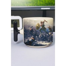 Zipzap God Of War Baskılı Seramik Lüks Kupa (1 Adet) T Şeklinde Özel Siyah Kulp Dalga Kulp V4T