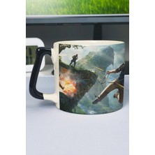 Zipzap Uncharted Baskılı Seramik Lüks Kupa (1 Adet) Özel Siyah Kulp Dalga Kulp V3D