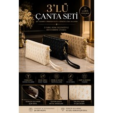 Azer Çanta 3'lü Portföy Çanta Set - Bej , Krem, Siyah Günlük ve Özel Gün Için Set