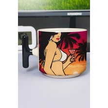 Zipzap Gta Vice City Baskılı Seramik Lüks Kupa (1 Adet) T Şeklinde Özel Siyah Kulp Dalga Kulp V4T